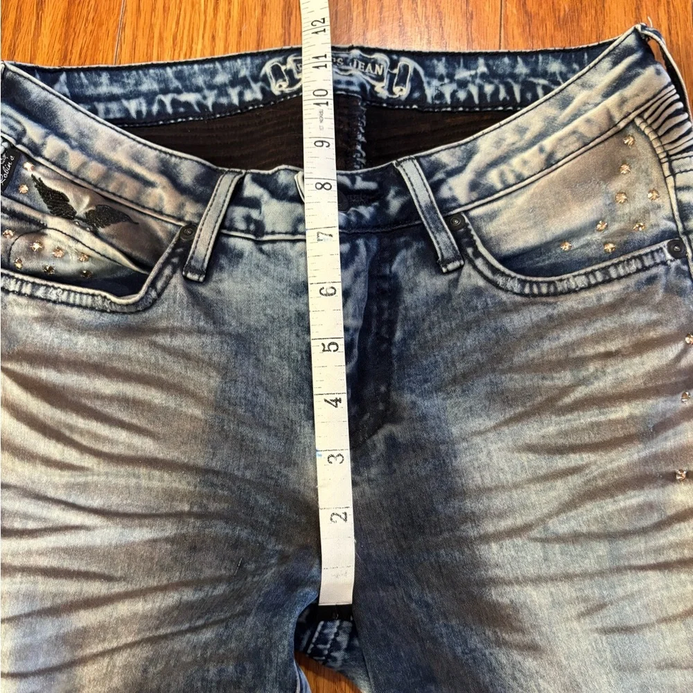 RARE * ROBIN’S JEANS MOTORCYCLE MOTO ACID WASH STUDDED JEANS * Cut 606966 * Y2K - Picture 11 of 17